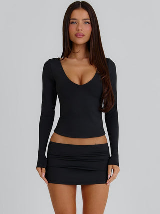 BARE LONG SLEEVE TOP BLACK Crop Top 