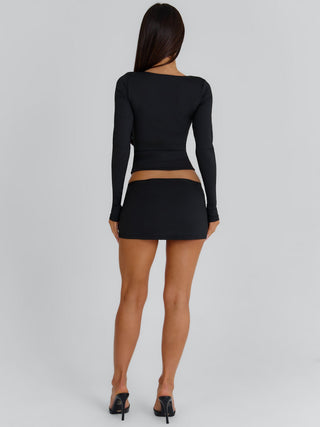BARE LONG SLEEVE TOP BLACK Crop Top 