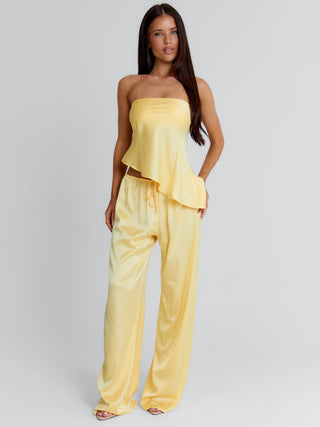 CLOVELLY SATIN TOP YELLOW Crop Top 