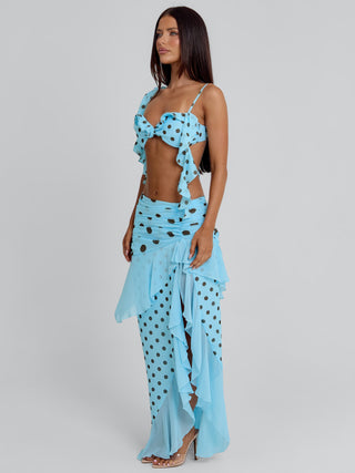 FARWIN MAXI SKIRT BLUE POLKA DOT Maxi Skirt 