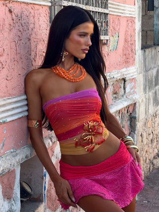 HALLIE TOP OCEAN SUNSET Crop Top 