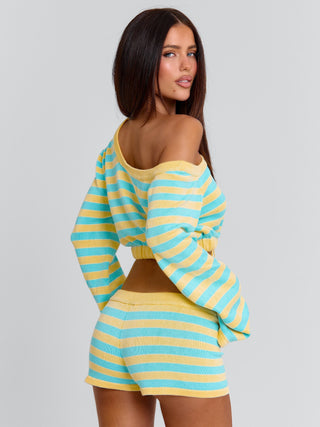 HATTIE SHORTS BLUE AND YELLOW STRIPE Shorts 