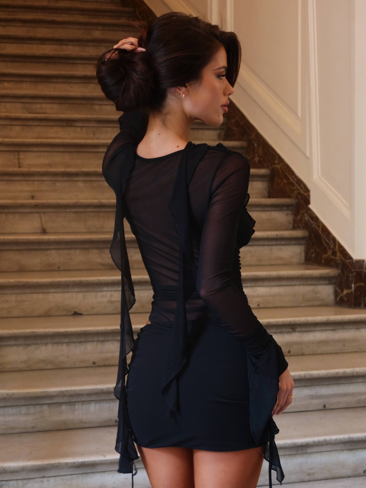 open lace back dress Yasmina Black & White Bow Skater Mini Dress – Club L London main image 1