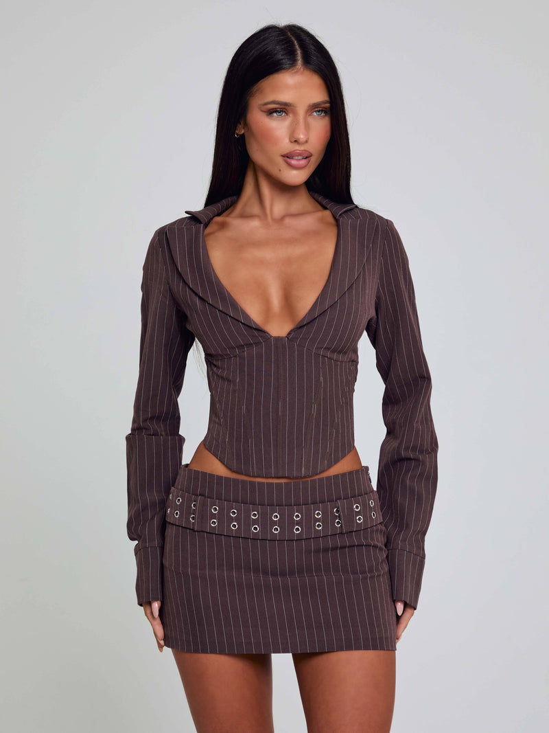 KESSIA TOP BROWN PINSTRIPE Top 