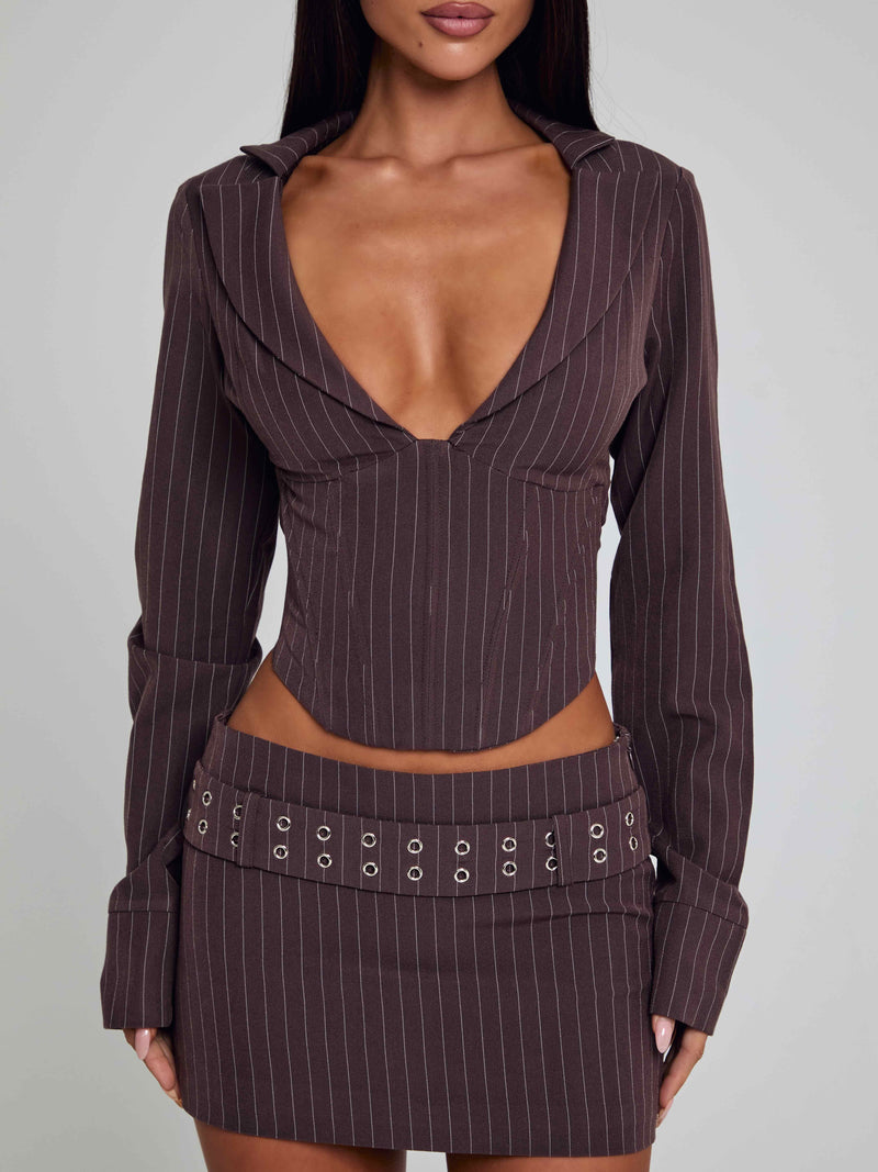 KESSIA TOP BROWN PINSTRIPE Top 