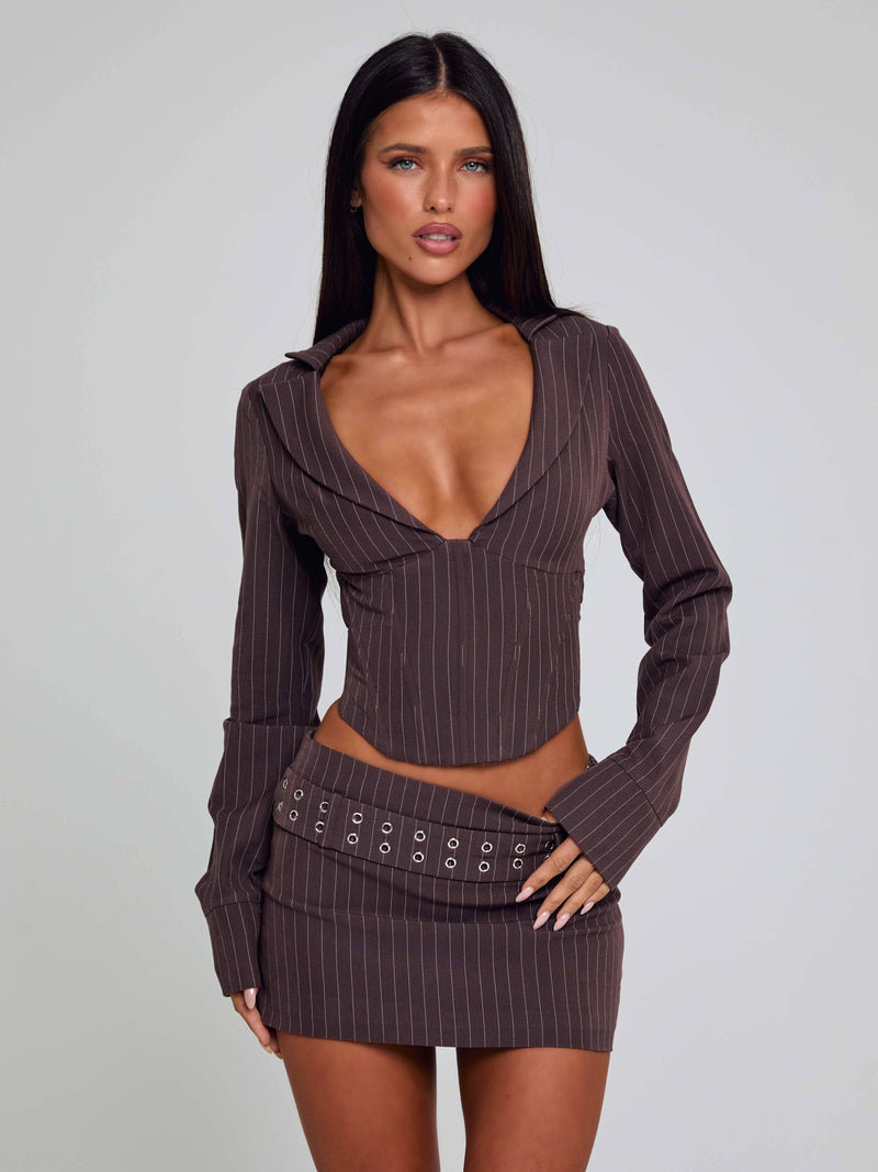 KESSIA TOP BROWN PINSTRIPE Top 