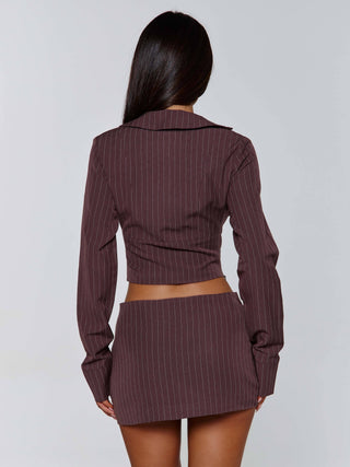 KESSIA MINI SKIRT BROWN PINSTRIPE Mini Skirt 