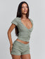LIZA SHORT GREEN PINSTRIPE Shorts 