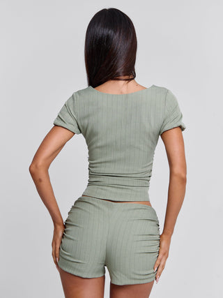 LIZA SHORT GREEN PINSTRIPE Shorts 