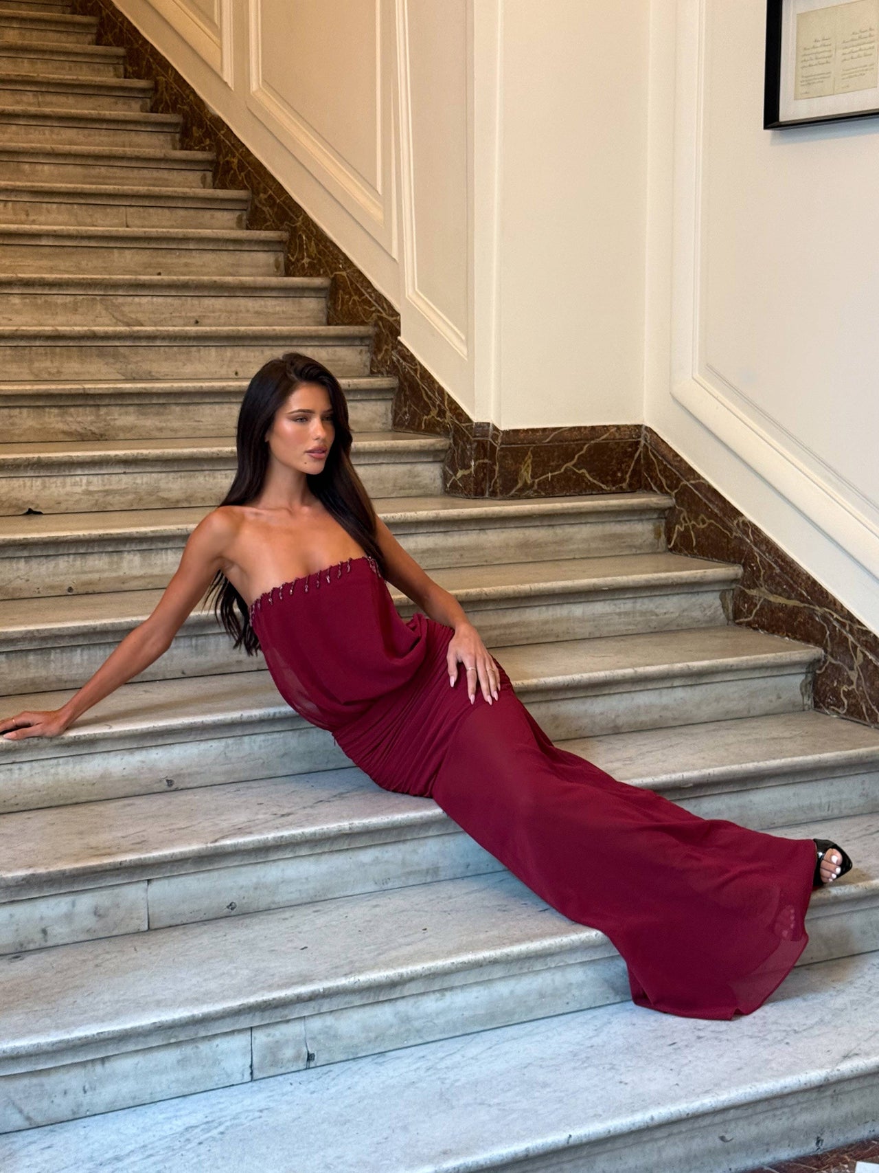 burgundy maxi dress uk Maxine Burgundy Embellished Maxi Dress – Frock and Frill
