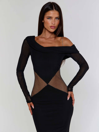 knee length dresses for ladies High Neck Embellished Trapeze Dress main image 1