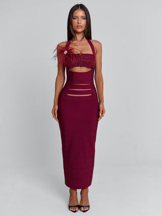 Lunabelle Midi Dress Burgundy | Outcast UK Lunabelle Midi Dress Burgundy | Outcast UK