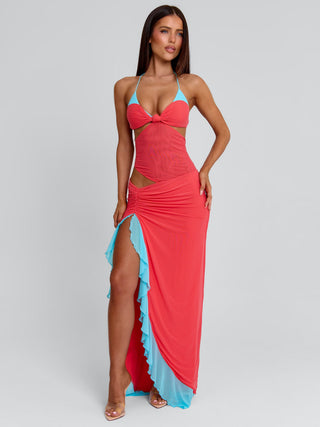 MIRANDA MAXI DRESS CORAL AND BLUE Maxi Dress 