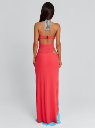 MIRANDA MAXI DRESS CORAL AND BLUE Maxi Dress 