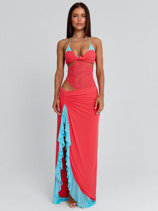 MIRANDA MAXI DRESS CORAL AND BLUE Maxi Dress 
