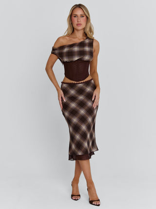 NARELLE MIDI SKIRT BROWN CHECK Midi Skirt 
