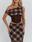 NARELLE MIDI SKIRT BROWN CHECK Midi Skirt 