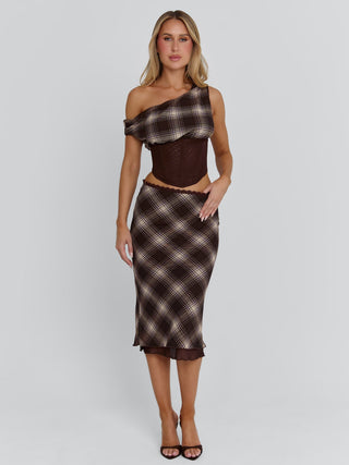 NARELLE MIDI SKIRT BROWN CHECK Midi Skirt 