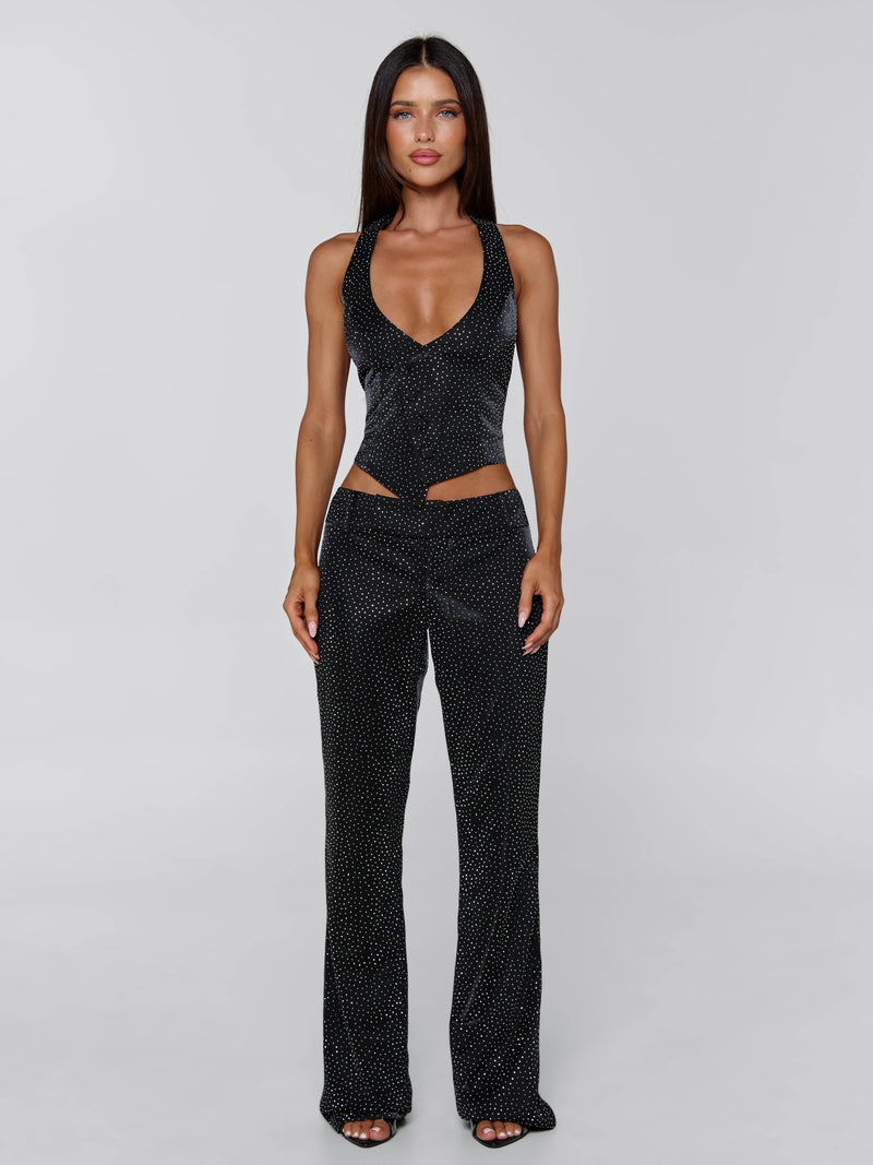 MARIAIS WAISTCOAT BLACK SPARKLE Crop Top 