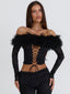 RHACHEL LONG SLEEVE TOP BLACK Crop Top 