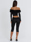 RHACHEL LONG SLEEVE TOP BLACK Crop Top 