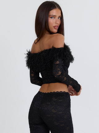 RHACHEL LONG SLEEVE TOP BLACK Crop Top 
