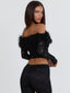 RHACHEL LONG SLEEVE TOP BLACK Crop Top 