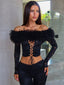 RHACHEL LONG SLEEVE TOP BLACK Crop Top 