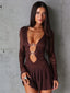 SANTANA LONG SLEEVE MINI DRESS CHOCOLATE Mini Dress 