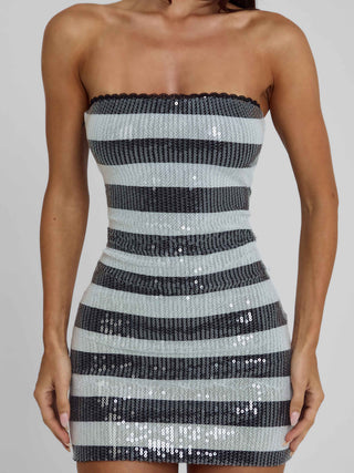 TAHIRA MINI DRESS BLACK STRIPE Mini Dress 