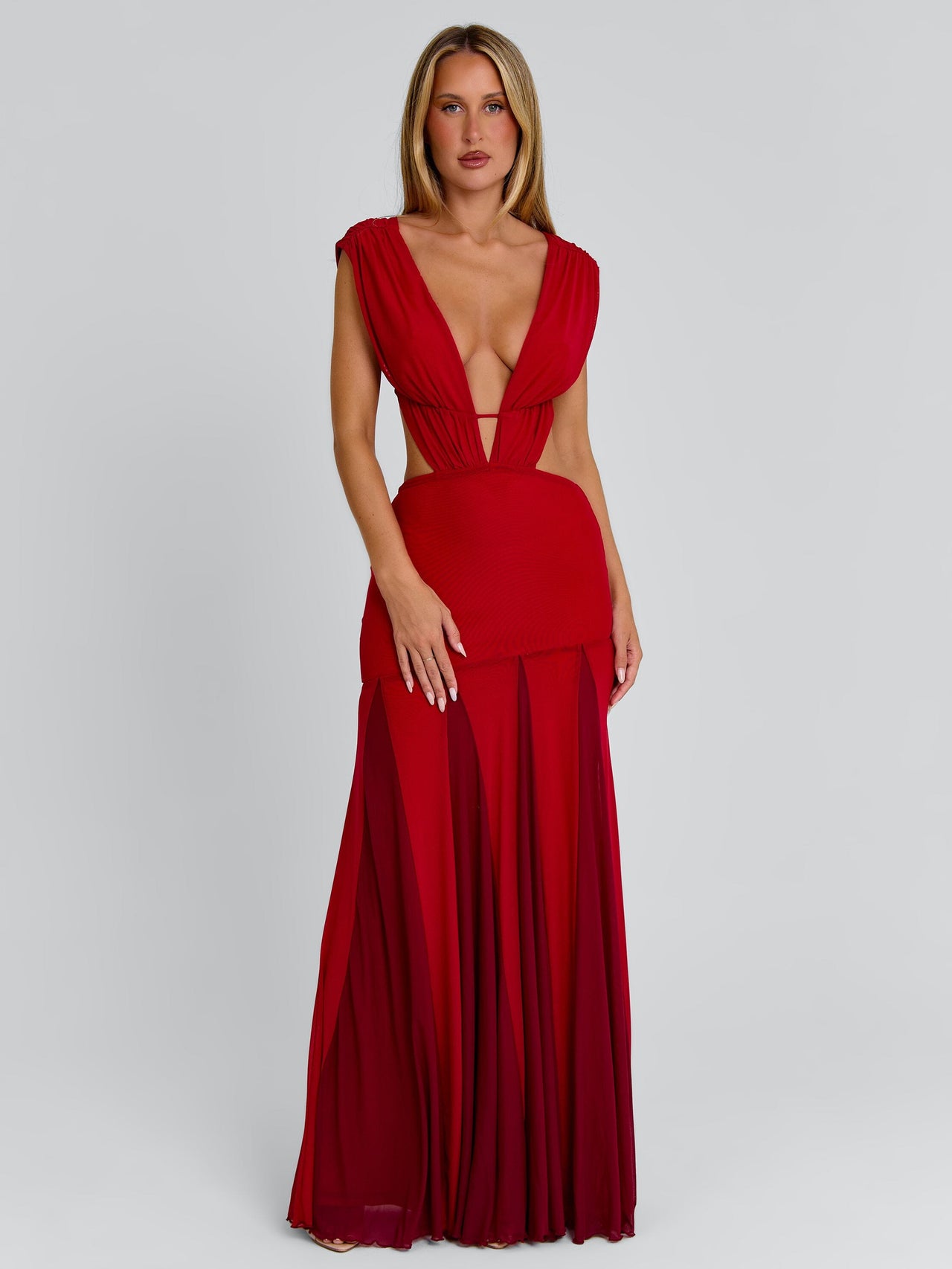 open lace back dress A Line Long Red Prom Dresses With Pockets main image 0