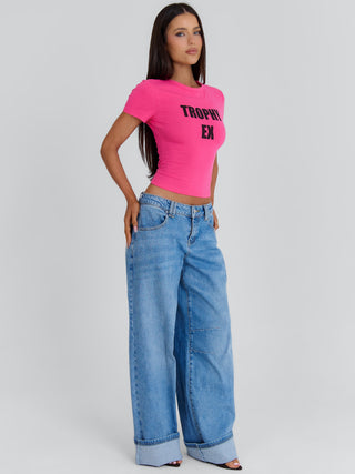 TROPHY EX BABY TEE PINK Crop Top 