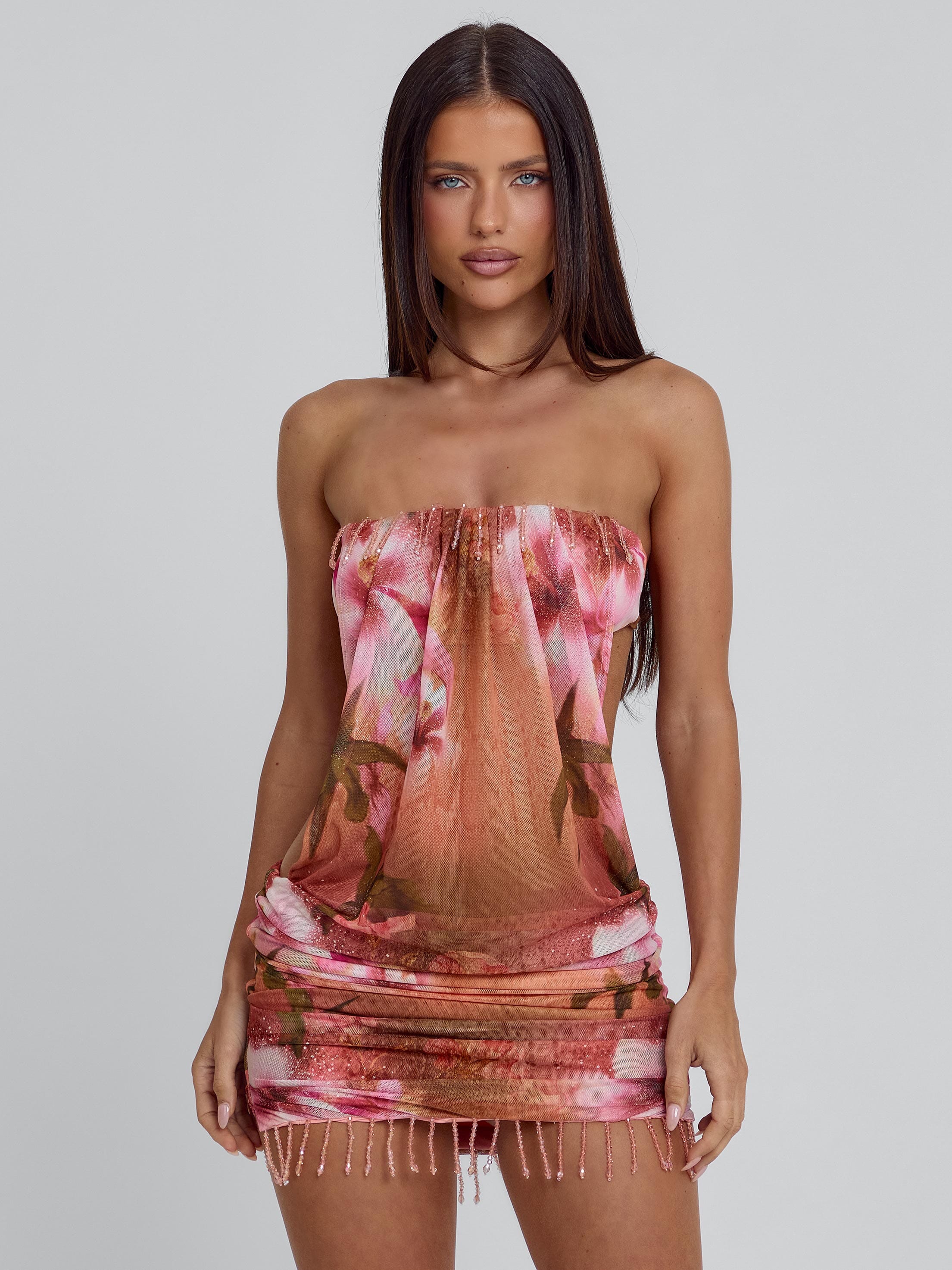 Zelina Mini Dress Kinsea Peach | Outcast UK